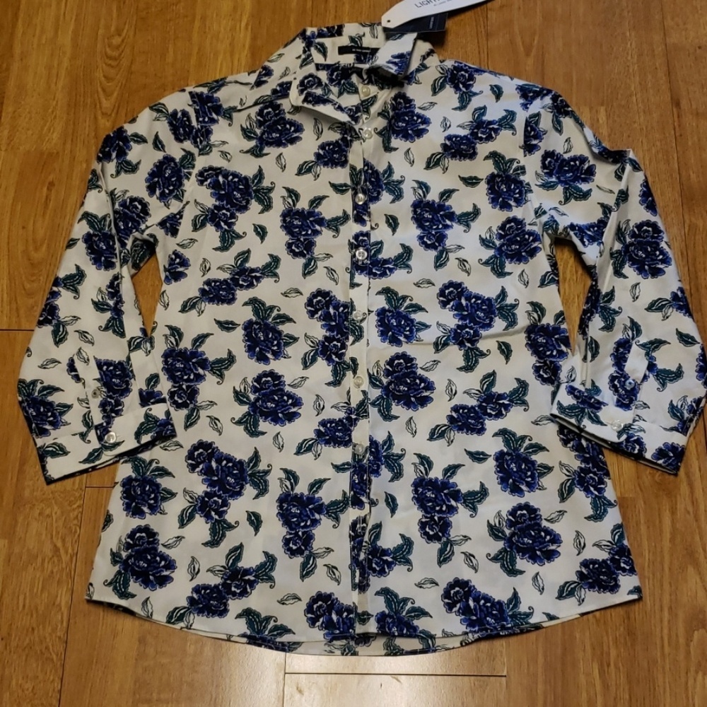 NWT Land's End floral button up SZ 2